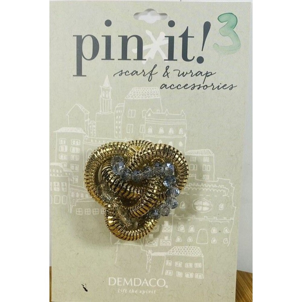 Demdaco Pin It Gold Tone Twist Knot Brooch With Blue Beads